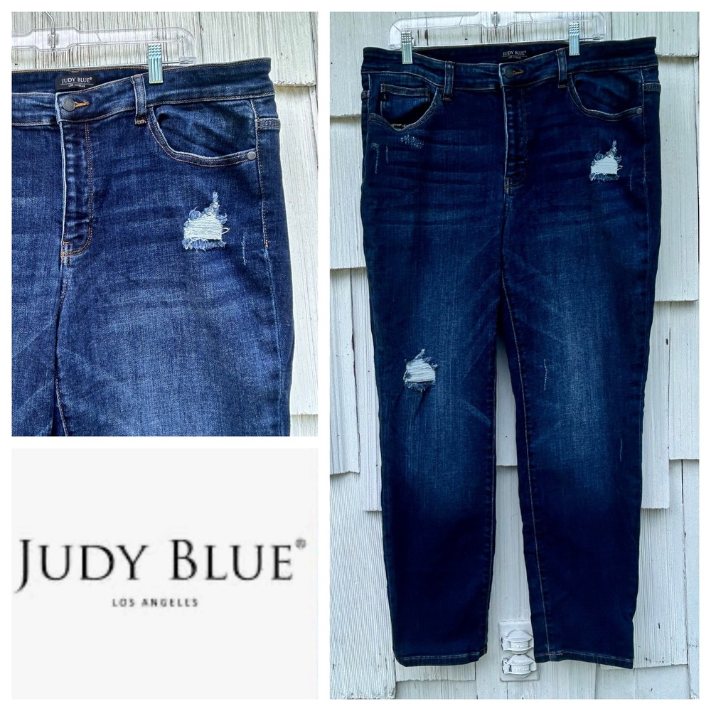 Judy Blue Slim‎ Fit Distressed Dark Wash Jeans Womens 18W JB82104DK-PL High Rise